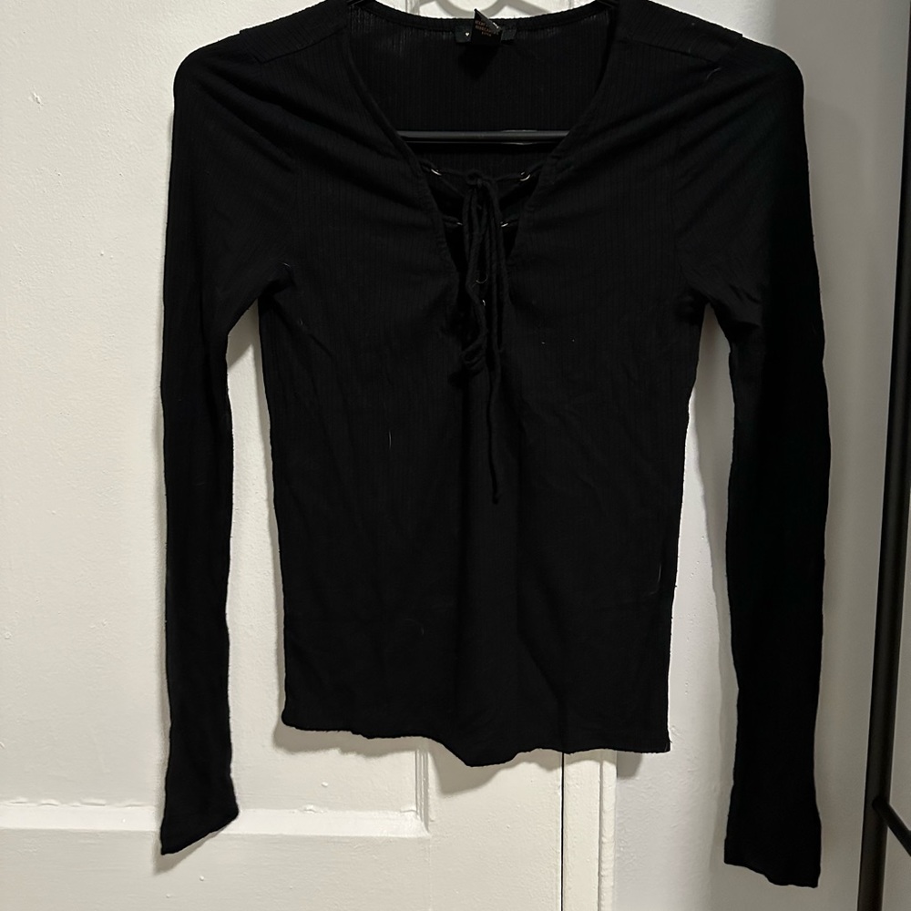 Black lace up front shirt
